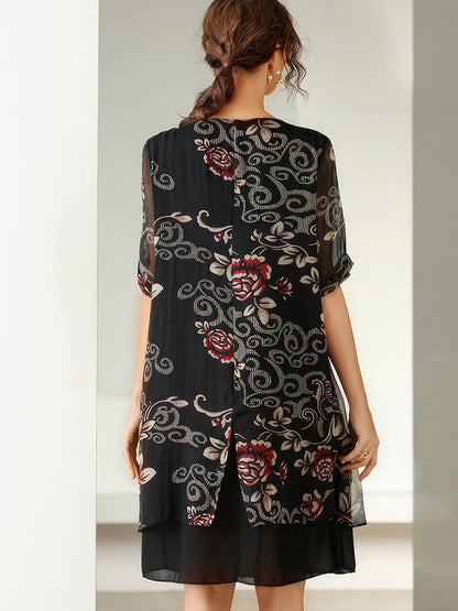 Plus Mini Dresses - Size Curve Dresses Temperament Print Slim Short Sleeved Mini Dress - MsDressly