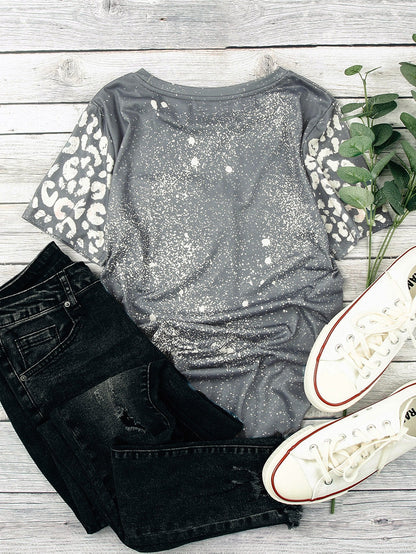 Gray Leopard Tie Dye Short Sleeve T-shirt