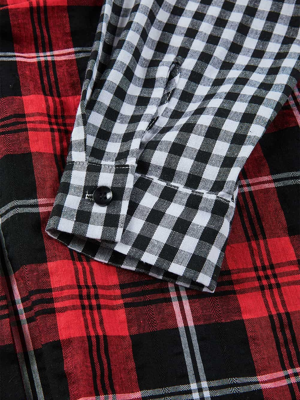 Fiery Red Buffalo Plaid Long Sleeve Shirt with Colorful Pockets