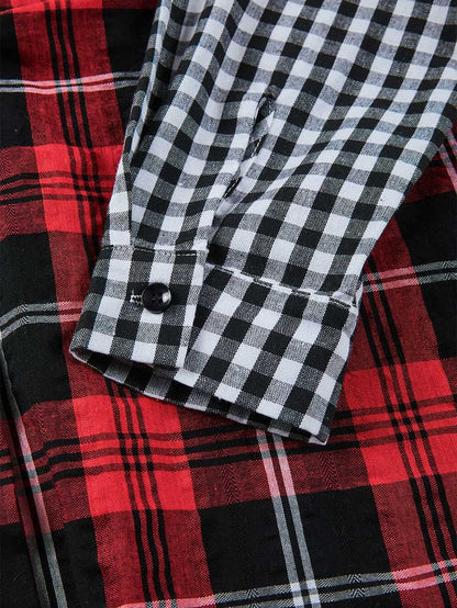Fiery Red Buffalo Plaid Long Sleeve Shirt with Colorful Pockets