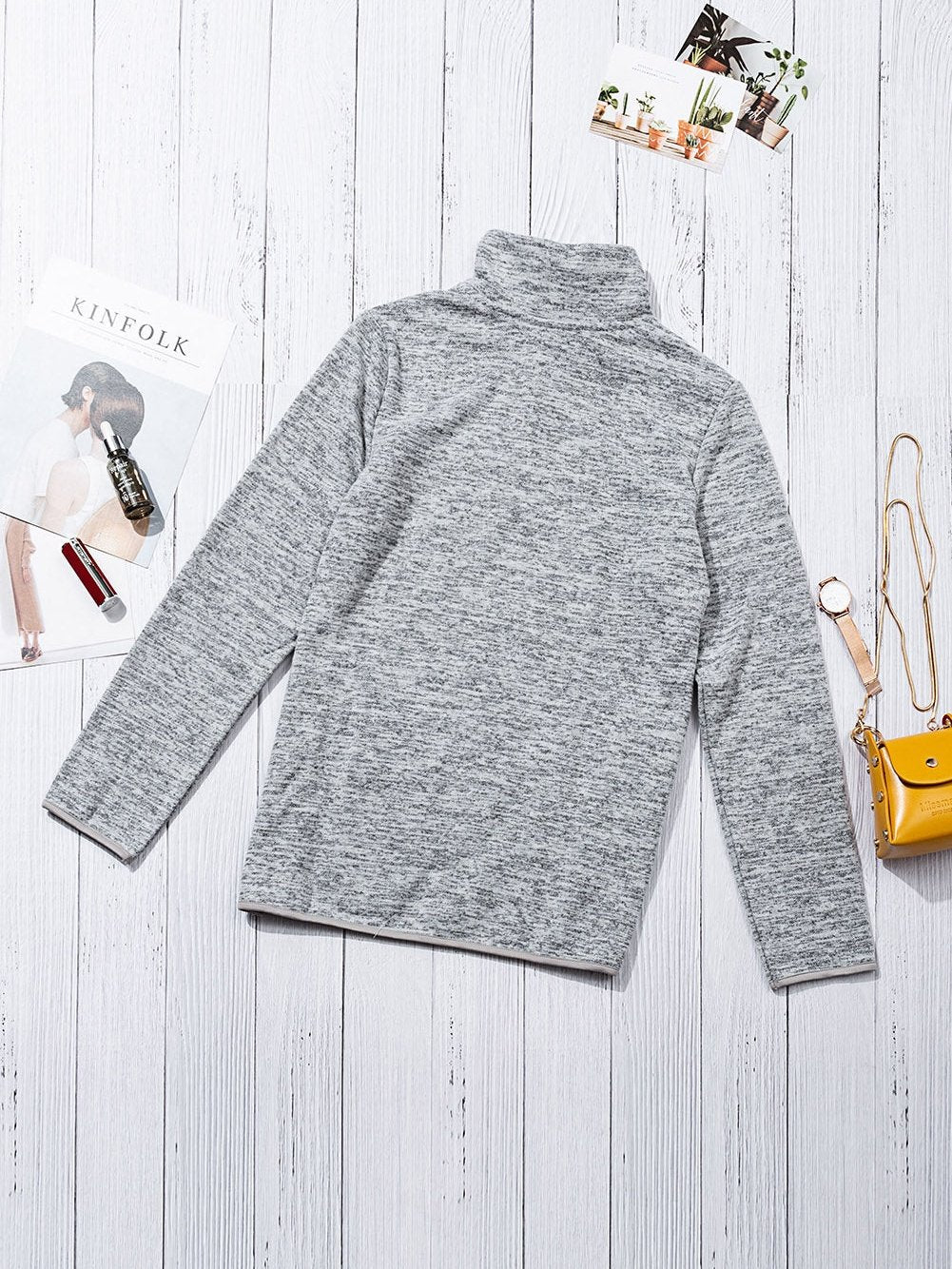 Heathered Gray Zip-Up Pullover with Kangaroo Pocket