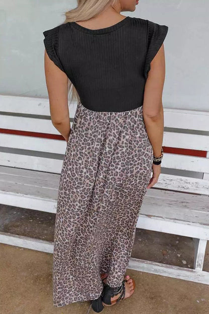 Leopard Print Sling Neck Sleeveless Dress