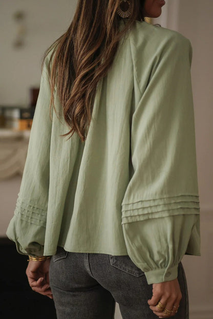 Laurel Green Eyelet Embroidered Patchwork Pintuck Long Sleeve Shirt