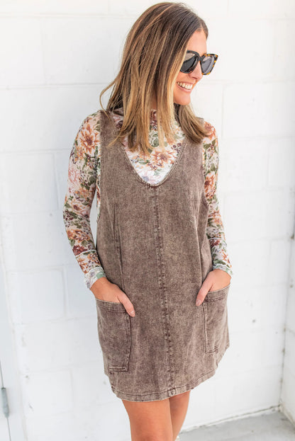 Goat Vintage Washed Denim V Neck Suspender Mini Dress