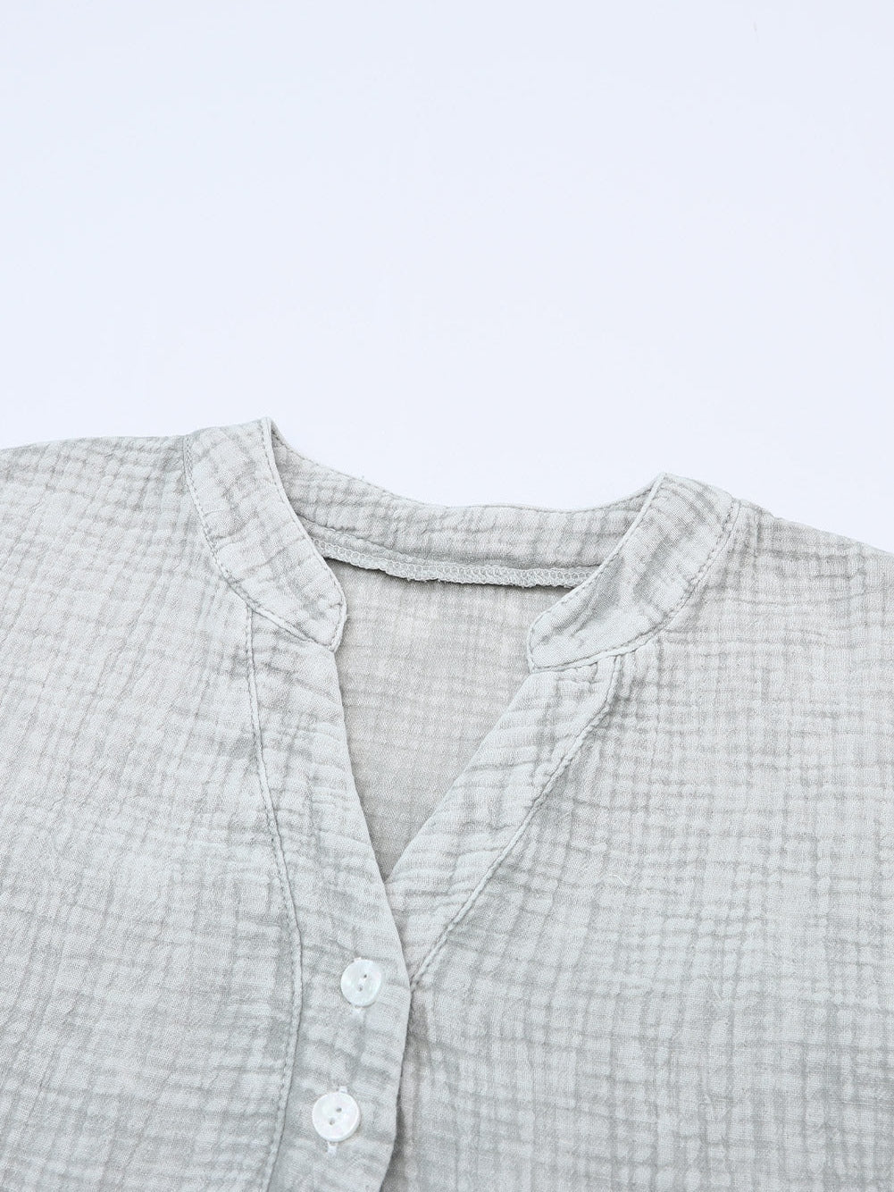 Gray Crinkle Texture Henley Top with Loose Fit
