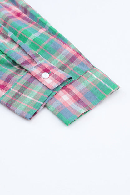 Green Plaid Split Detail Button Down Shirt