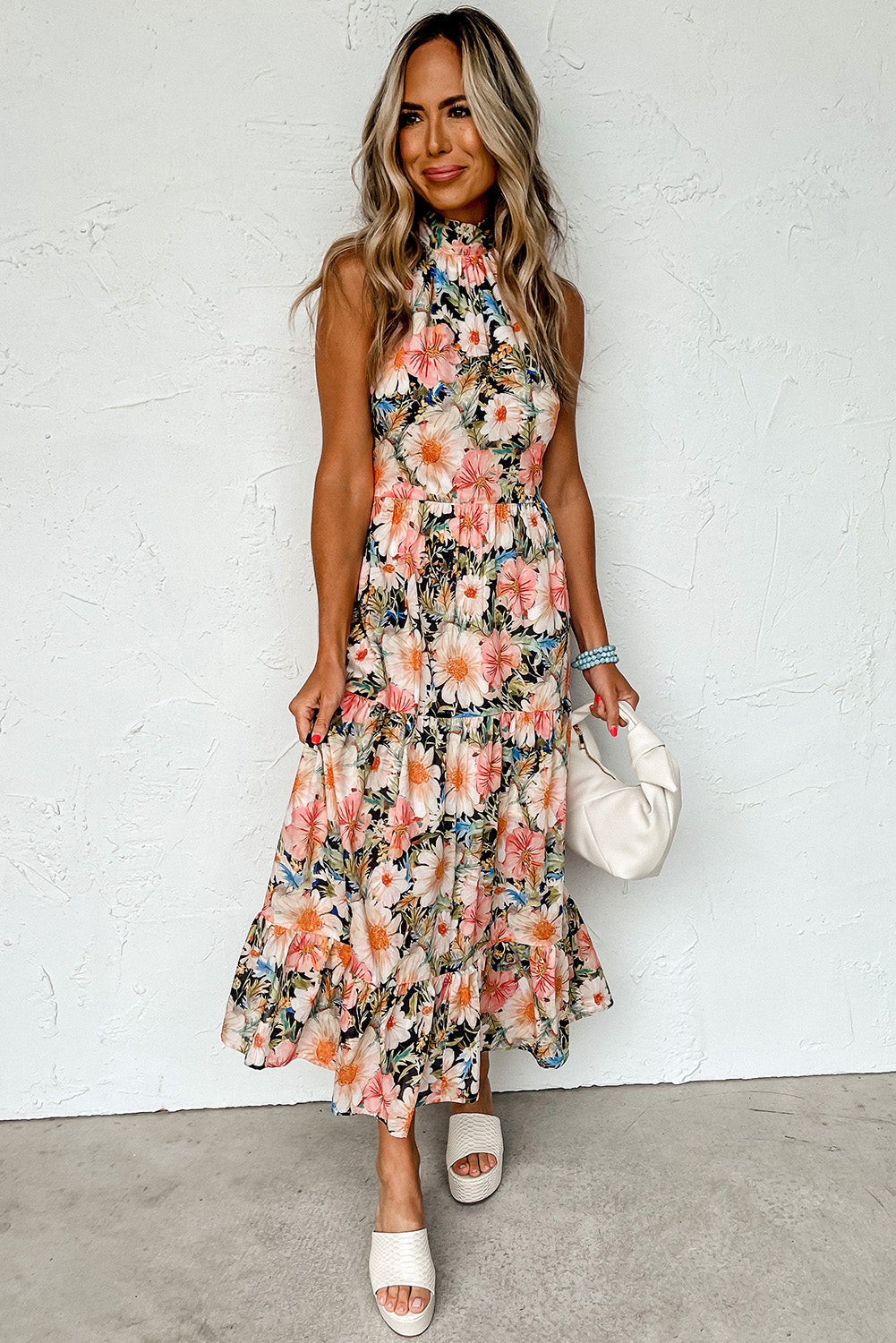 Floral V-Neck Off-Shoulder Short Sleeve Dress