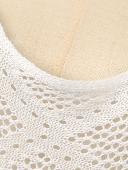 Beachy White Tassel Detail Crisscross Back Dress with Hollow Out Features