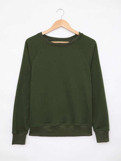 Green Crew Neck Long Sleeve Sweatshirt with Distressed Detail
