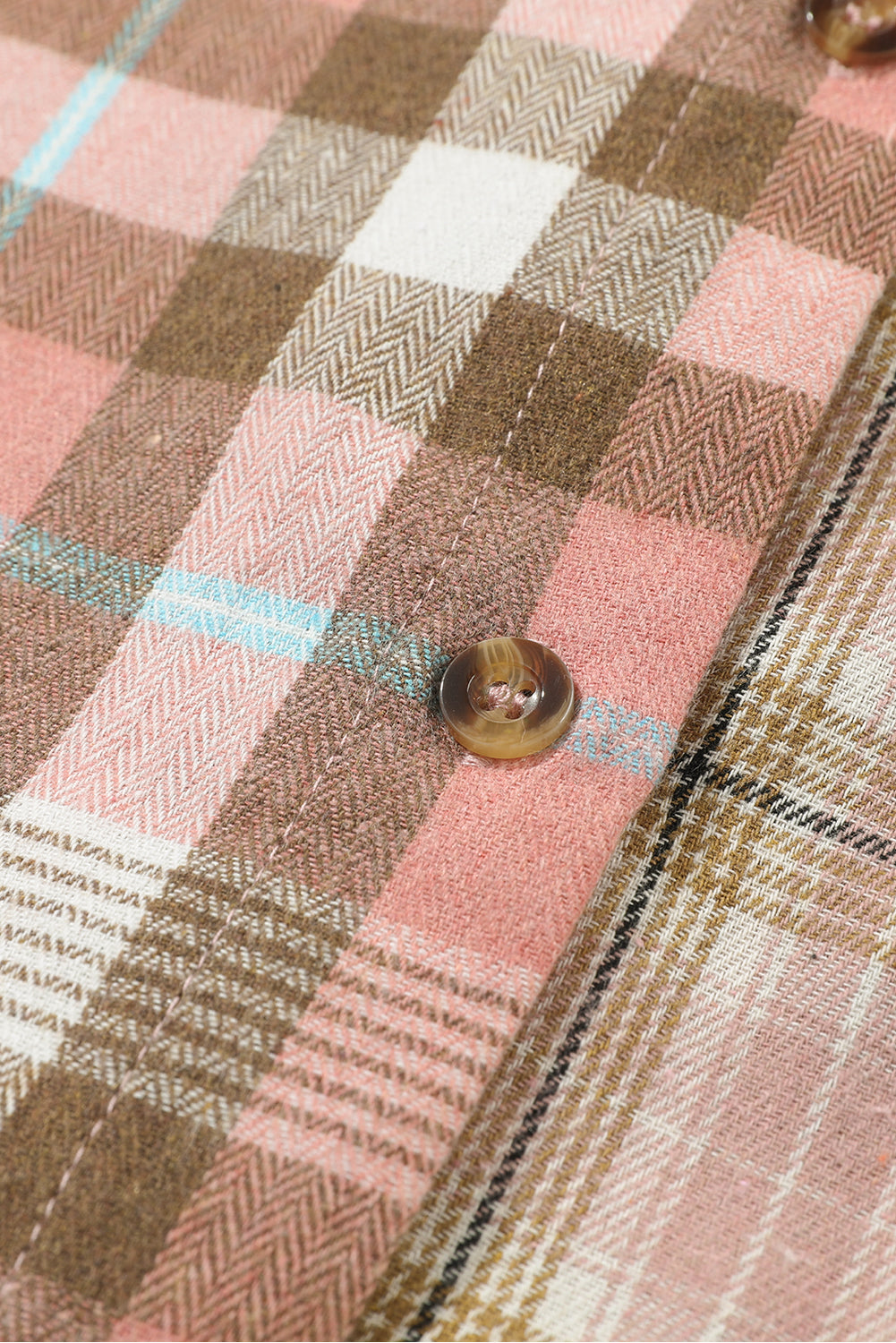 Pink Plaid Pocketed Plus Size Shirt With Long Sleeves