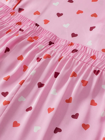 Valentine's Day Pink Heart Print Plus Size Pajama Set