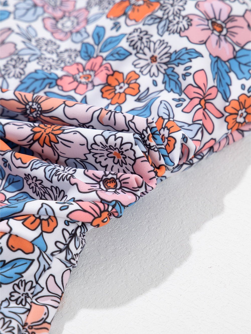 Elegant Pink Floral Drawstring Ruched Beach Swim Dress