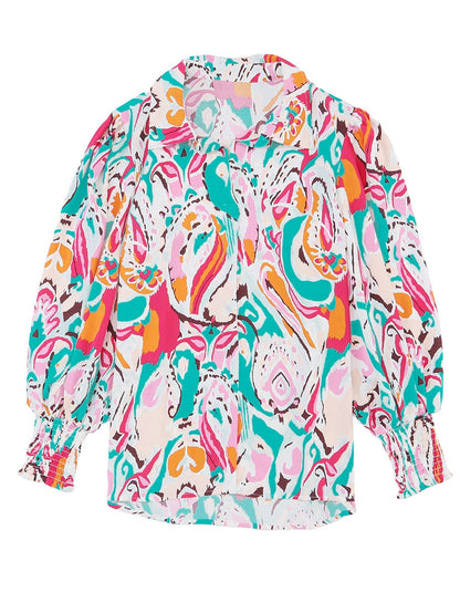 Fiery Red Paisley Lantern Sleeve Blouse