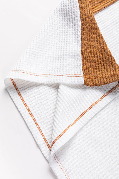 Green Block Patchwork Long Sleeve Waffle Knit Top