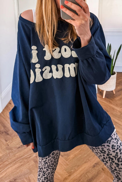 Navy Blue Lost In Music Oversized Sweatshirt