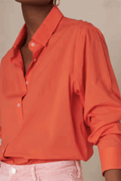 Tomato Red Button Cuffs Solid Color Shirt