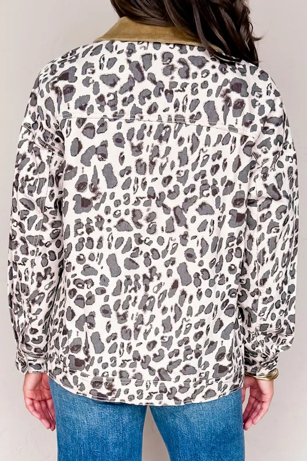 Brown Leopard Print Button Front Contrast Collar Patchwork Jacket