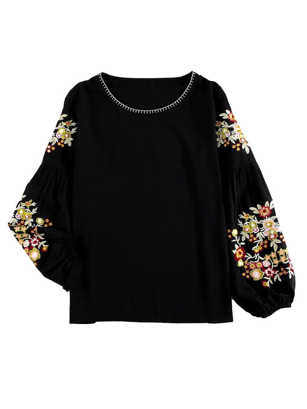 Elegant Floral Embroidered Black Top