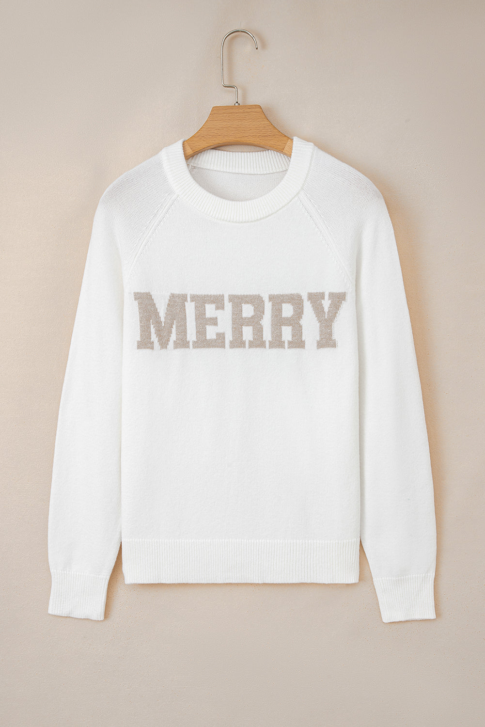 White MERRY Letter Pattern Christmas Raglan Sleeve Sweater