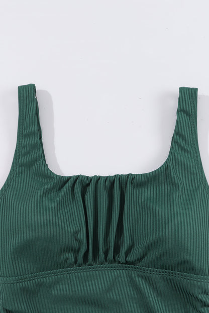 Black Emerald Ruched U Neck Ribbed Tankini