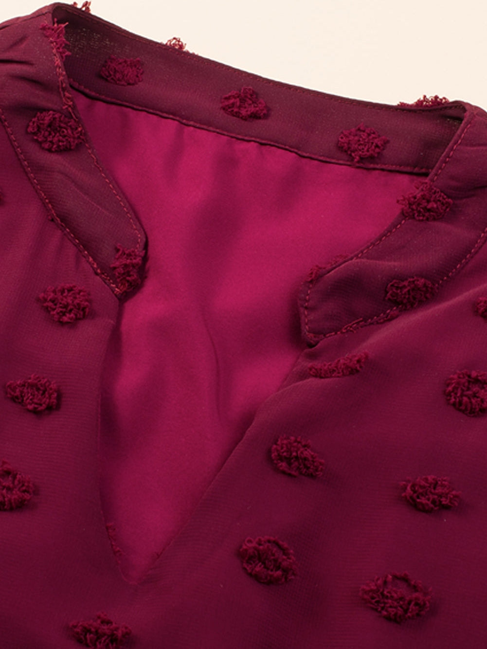 Swiss Dot Burgundy Plus Size V-Neck Mini Dress with Ruffled Sleeves