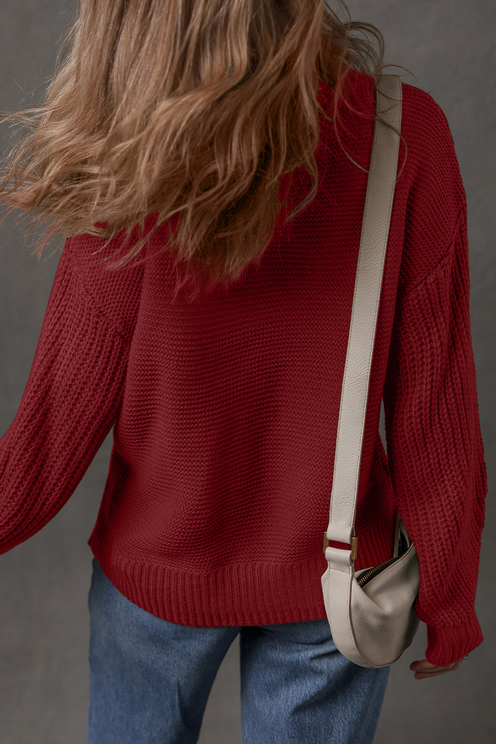 Red Dahlia Solid Color Front Seam Drop Shoulder Loose Sweater