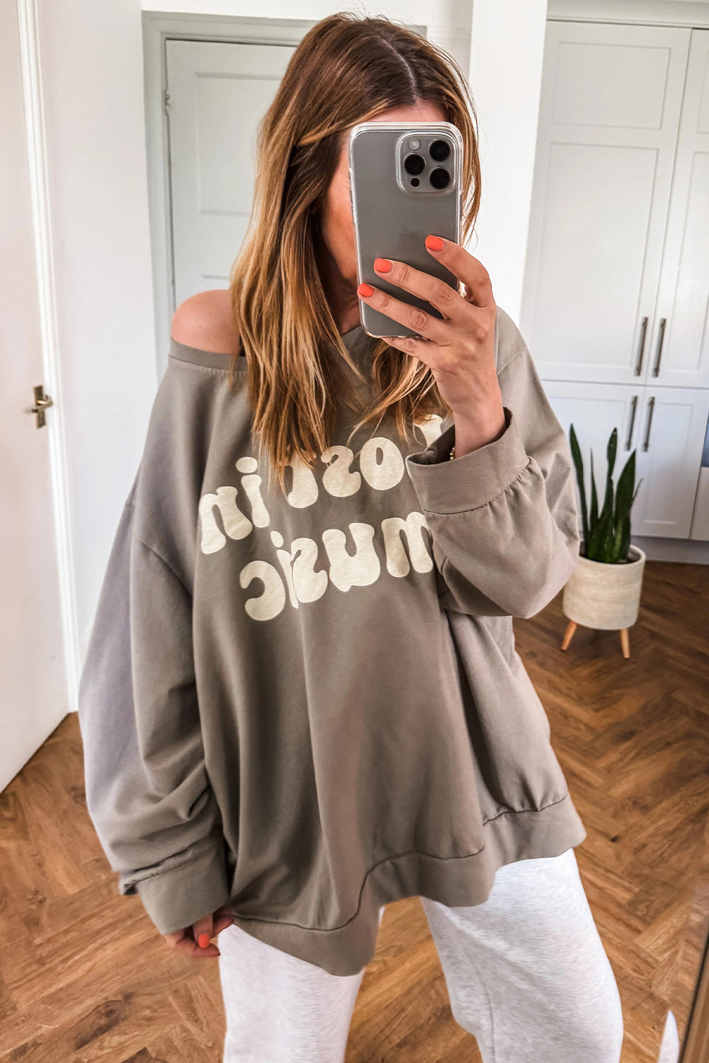 Simply Taupe Lost In Music Oversized Sweatshirt