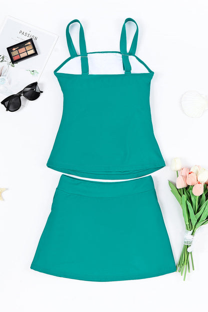 Green Boho Pleated Tankini Set