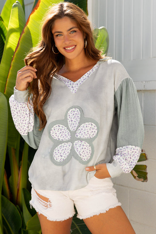 floral patched long sleeve top