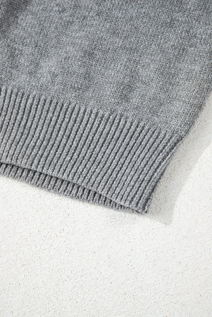 Medium Grey Drawstring Hooded Button Up Drop Shoulder Sweater Cardigan