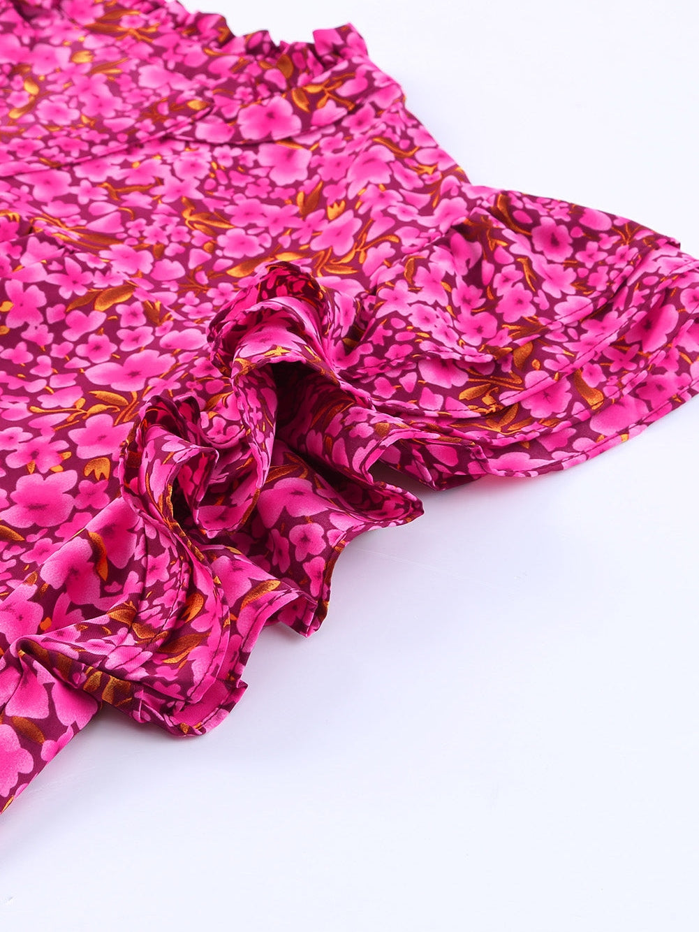 Rose Floral Print Ruffle Sleeve Plus Size Shift Top