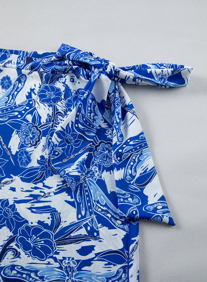 Floral White Bikini Set with Ruffled Bottom and Cover-Up