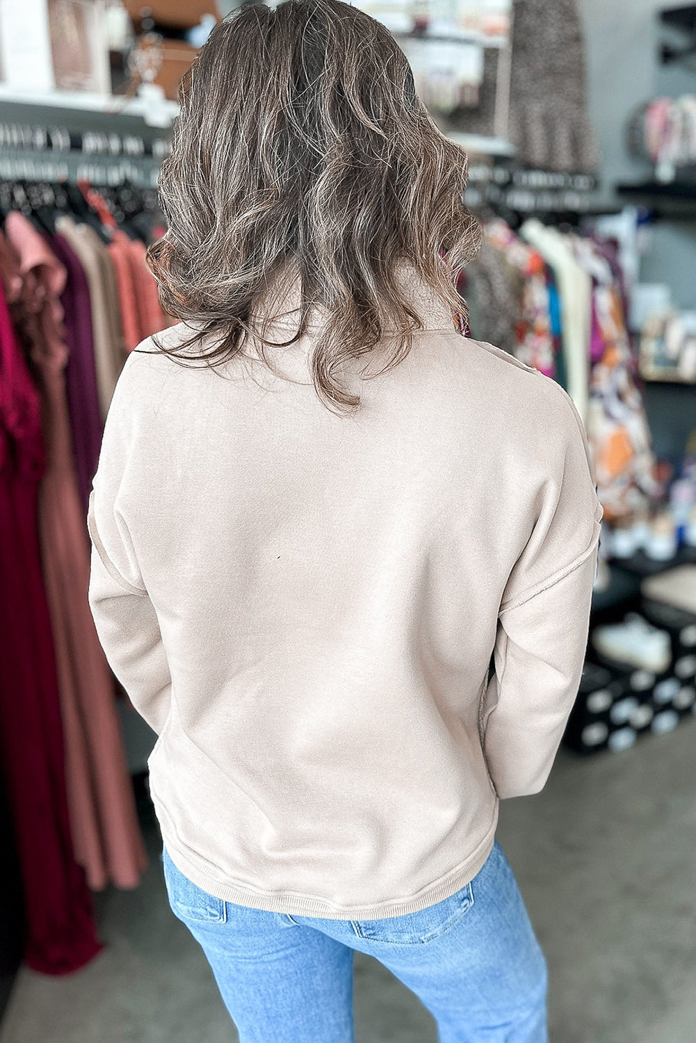 Jet Stream Solid Color Sherpa Patchwork Quarter Zip Pullover Sweatshirt