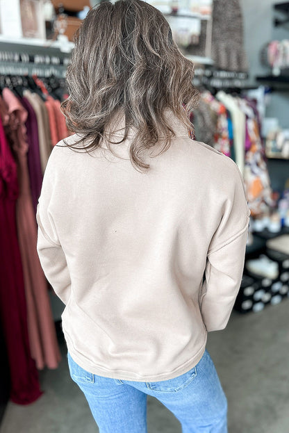 Jet Stream Solid Color Sherpa Patchwork Quarter Zip Pullover Sweatshirt