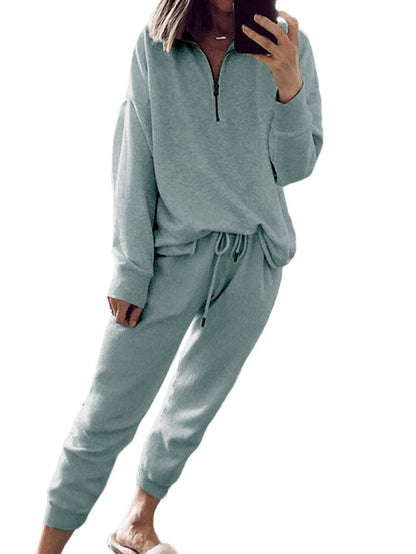 Iceland Blue Cozy Lounge Set with Half Zip Neck and Drawstring Pants