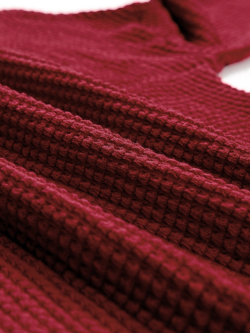 Fiery Red Waffle Knit Drop Sleeve Casual Top