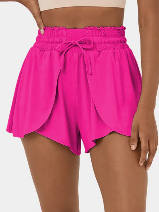 Frilled Rose Red High-Waisted Petal Swim Shorts