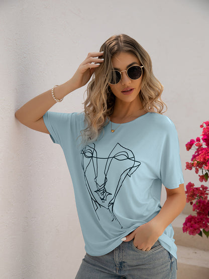 Loose Printed Dolman Sleeve T-Shirt