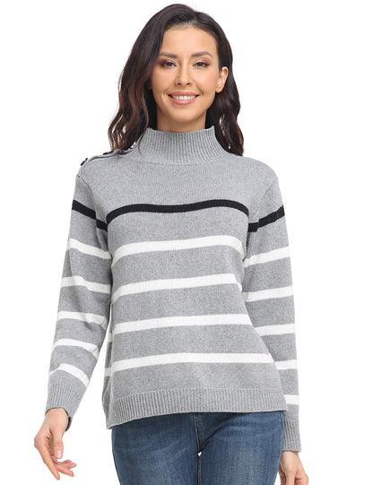 Sweaters - Striped High Neck Pullover Sweater - MsDressly