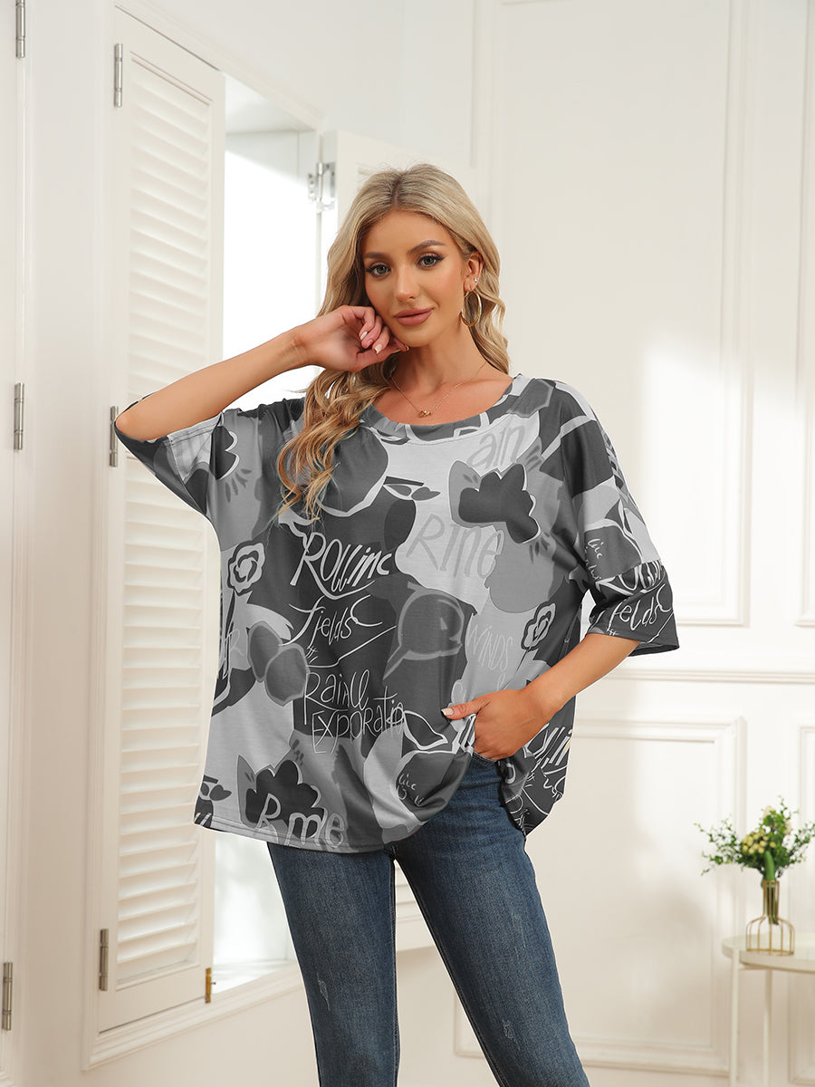 T-Shirts - Round Neck Map Print Short Sleeve T-Shirt - MsDressly
