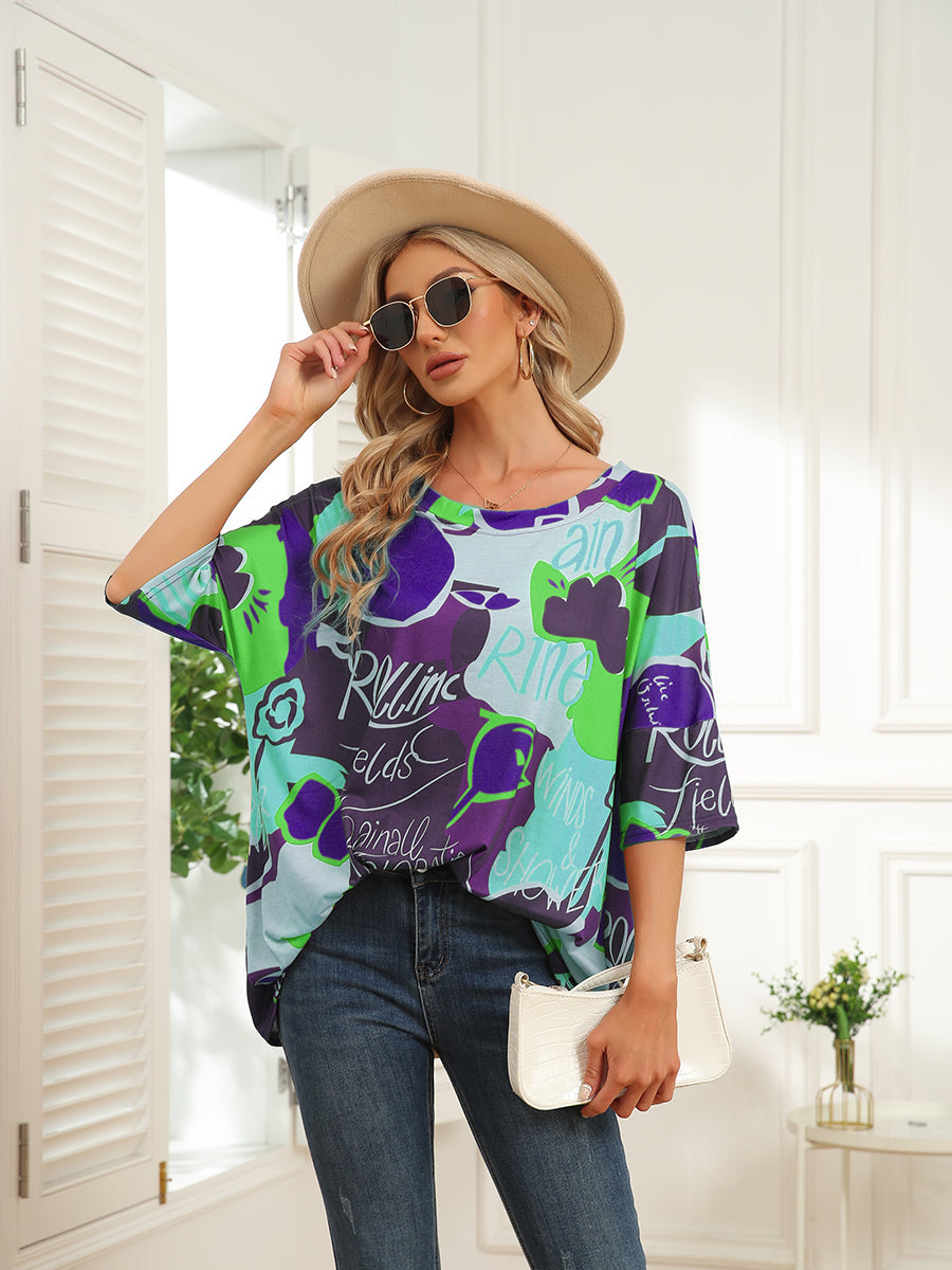 T-Shirts - Round Neck Map Print Short Sleeve T-Shirt - MsDressly