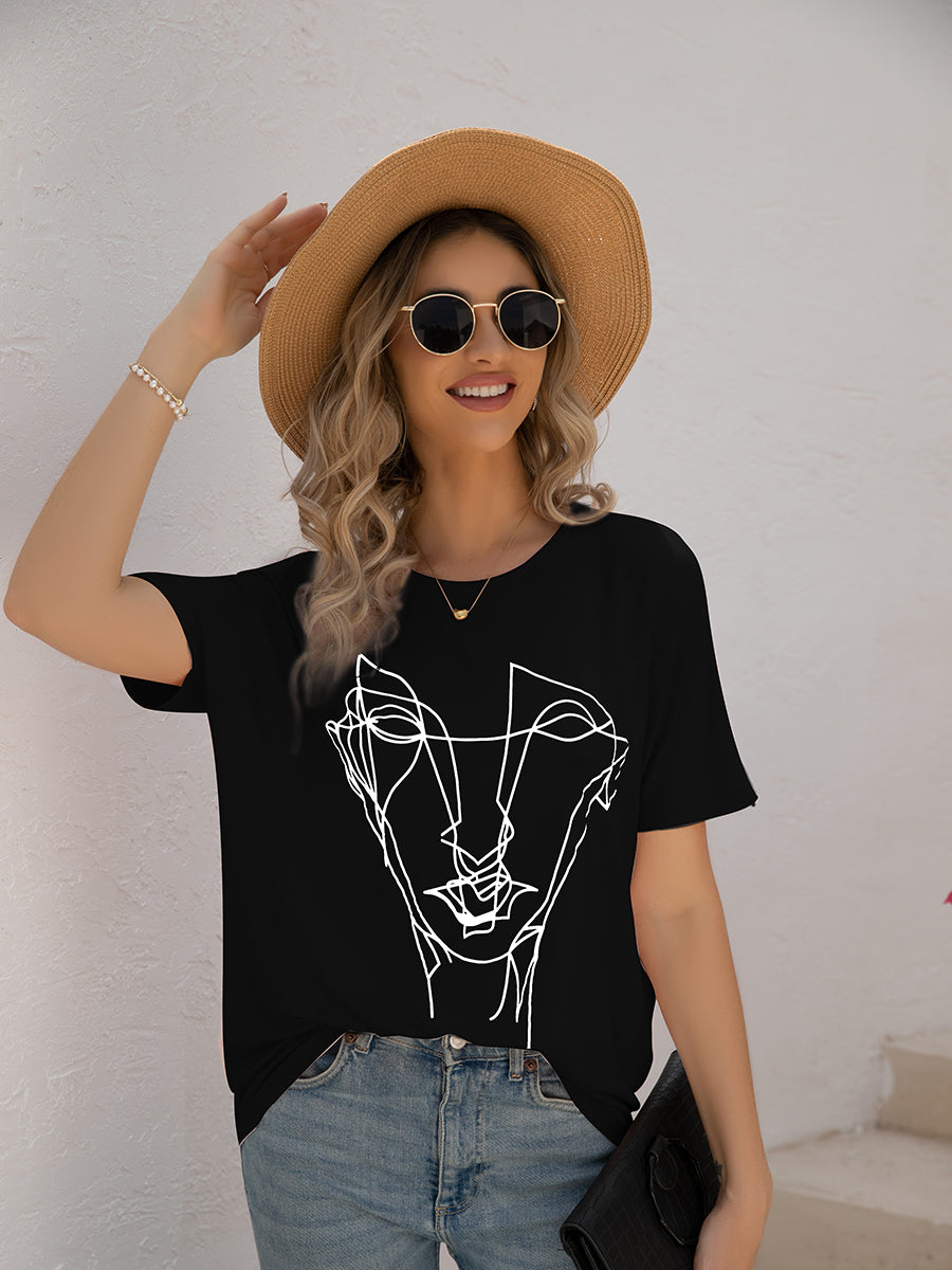 T-Shirts - Loose Printed Dolman Sleeve T-Shirt - MsDressly