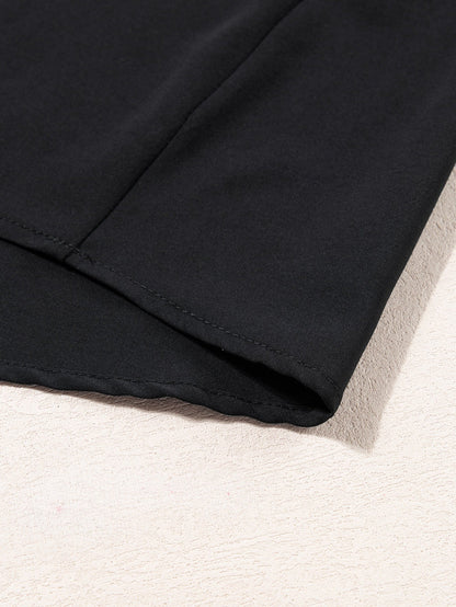 Black Solid Ruffled Puff Sleeve V Neck Plus Size Mini Dress