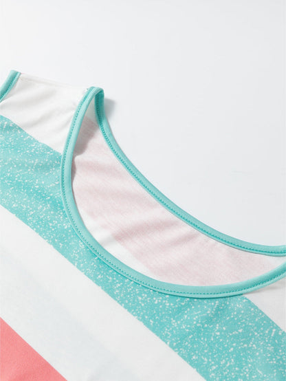 Vibrant Striped Plus Size Crew Neck Tankini Top