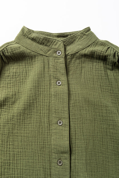 Green Crinkle Textured Button Front Jungle Shirt