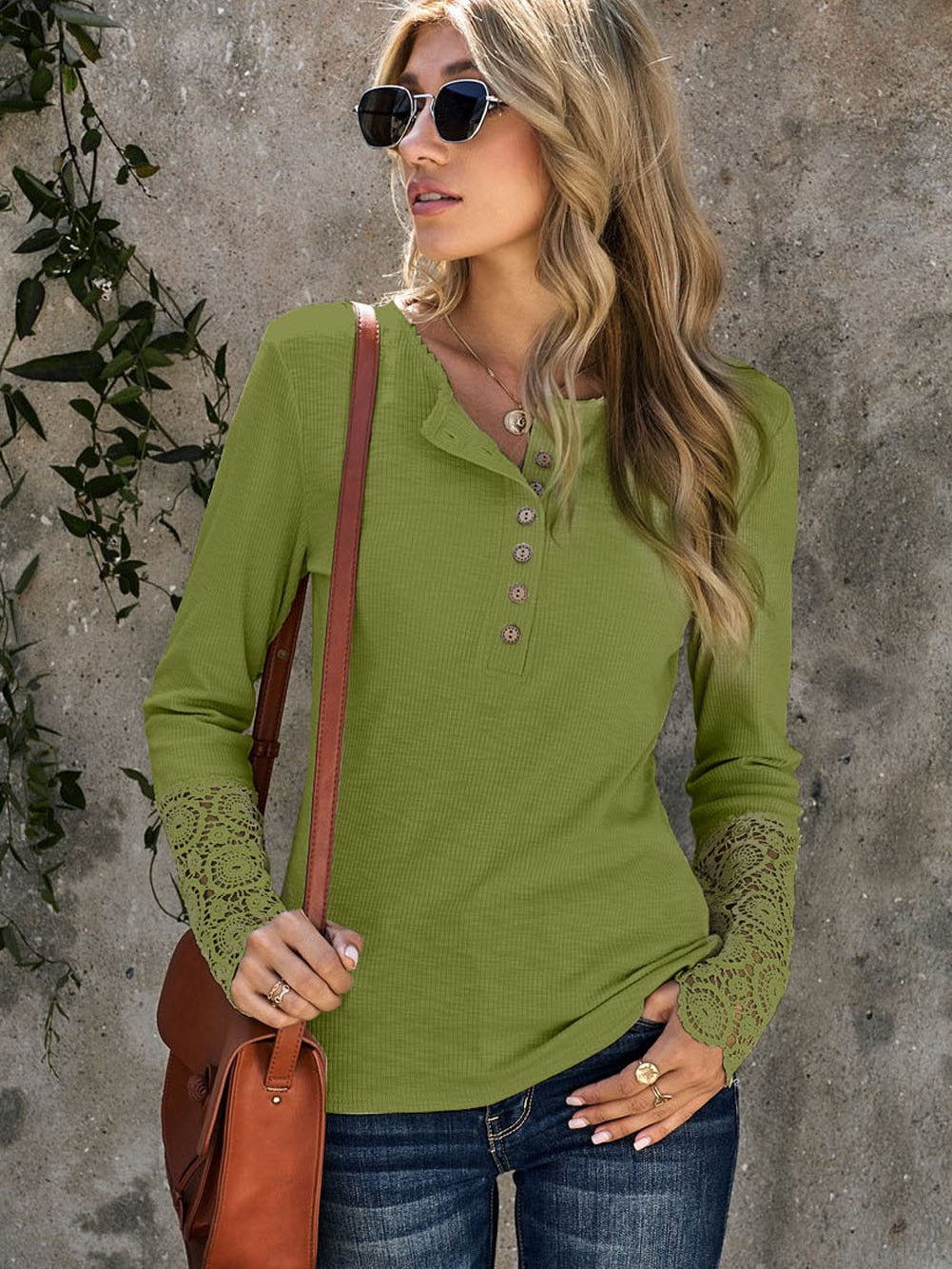 Graceful Green Crochet Lace Backless Top with Button Detail
