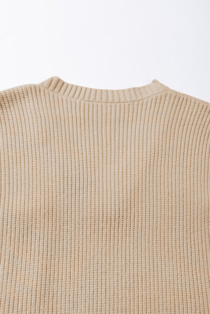 Apricot Ribbed V Neck Cap Sleeve Sweater with Chest Pocket