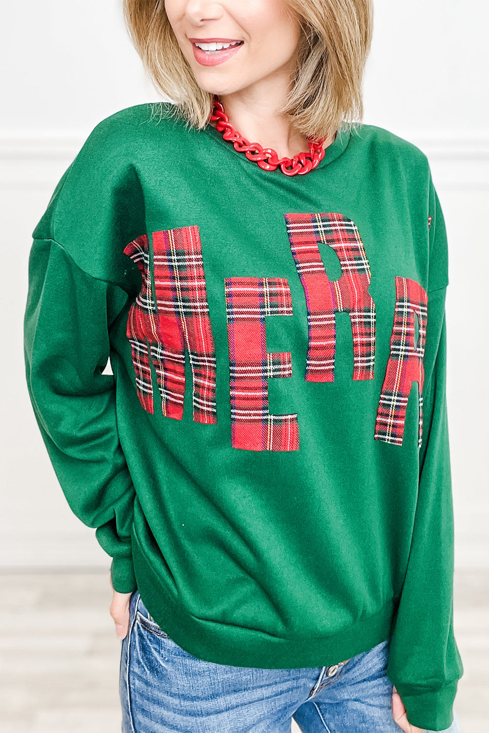 Sea Green Plaid MERRY Christmas Vacation Sweatshirt