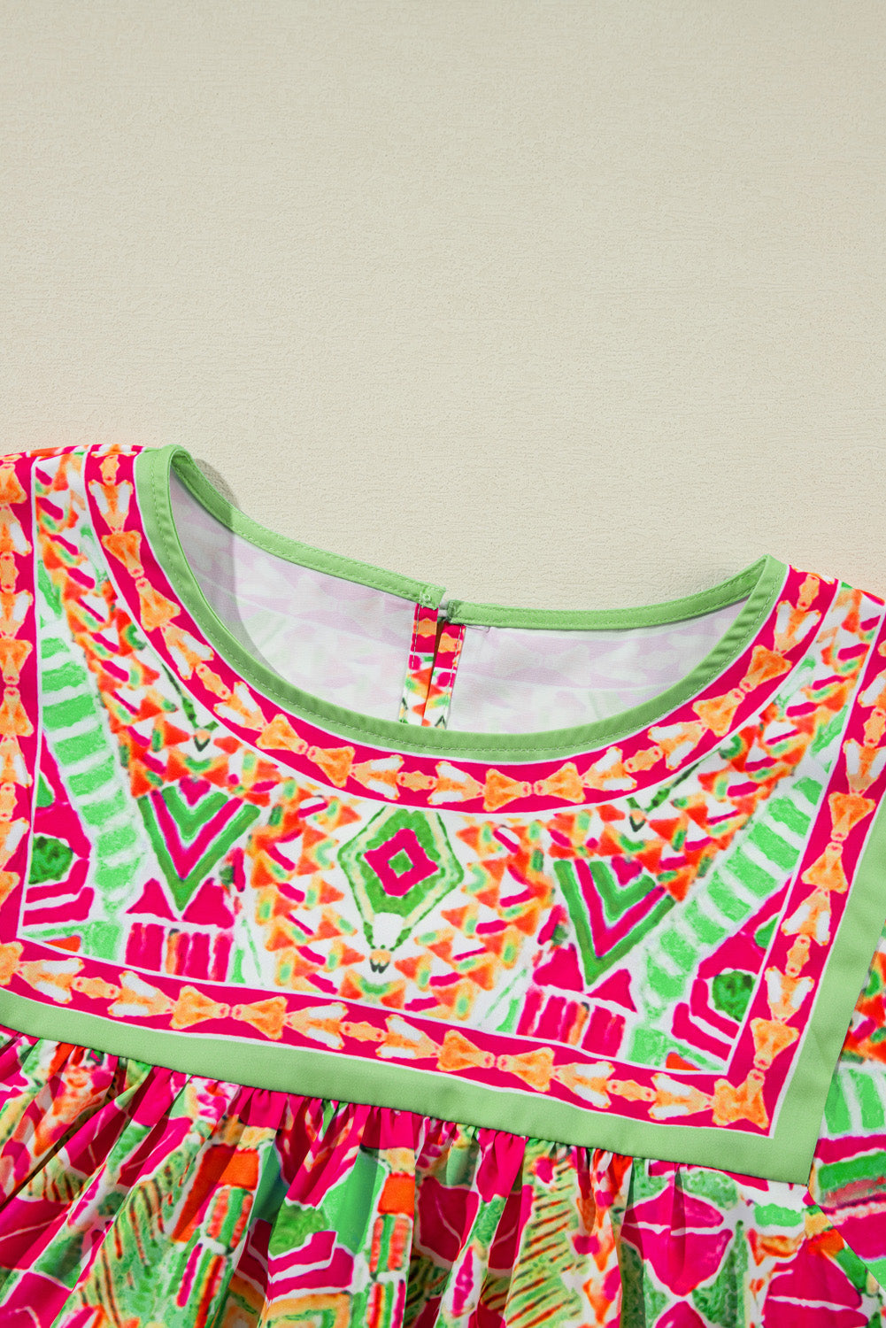 Green Bohemian Geometric Print Wide Sleeve Plus Size Blouse