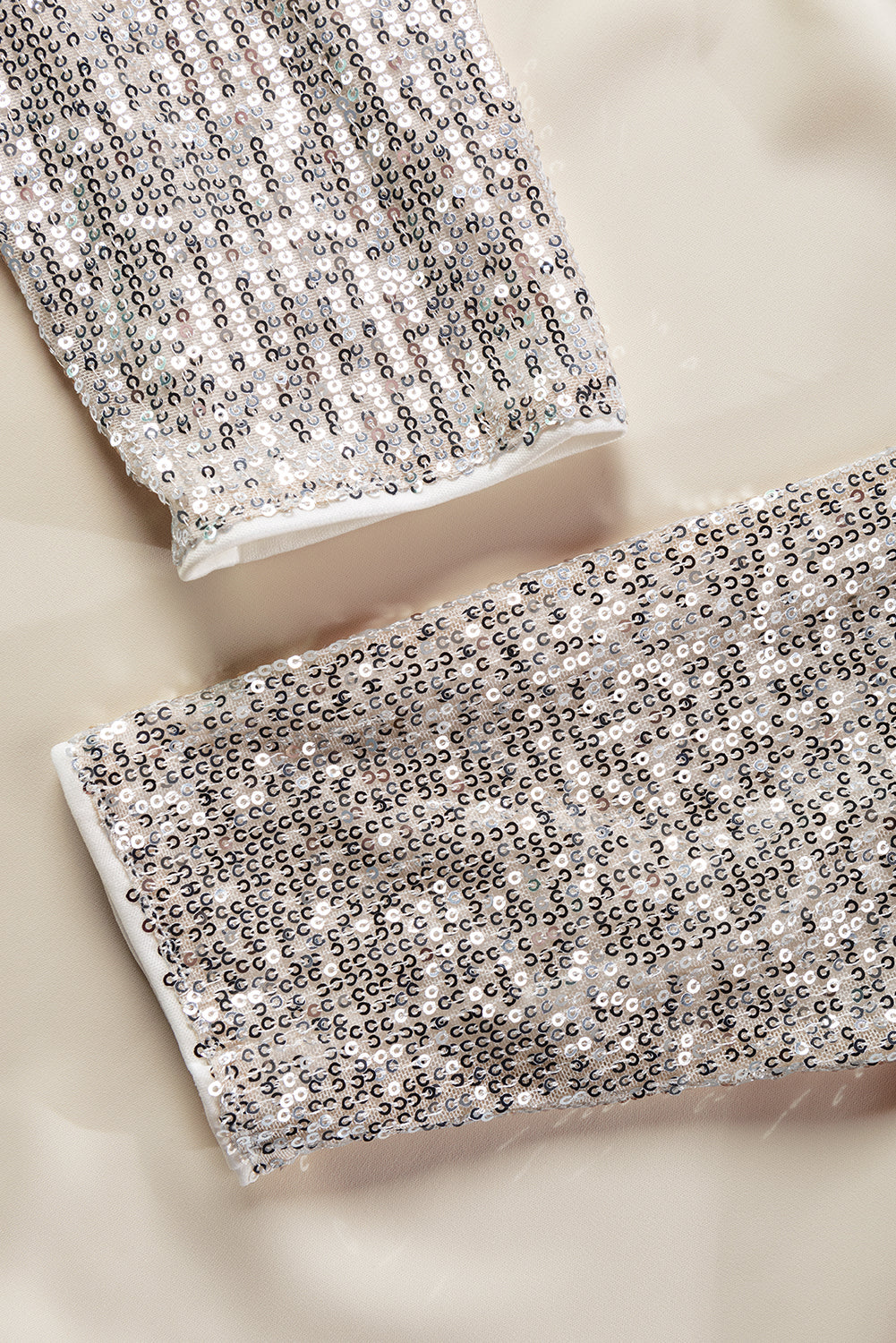 Elegant White Sequin Embellished V Neck Top